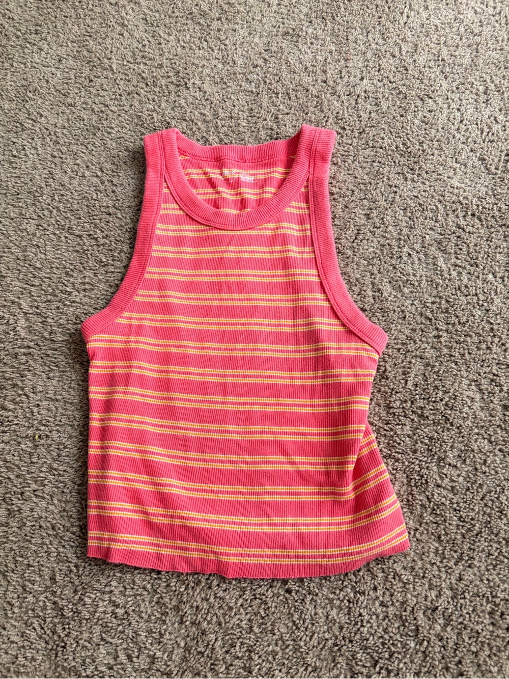aerie Pink Tank with Yellow Stripe Ribbing